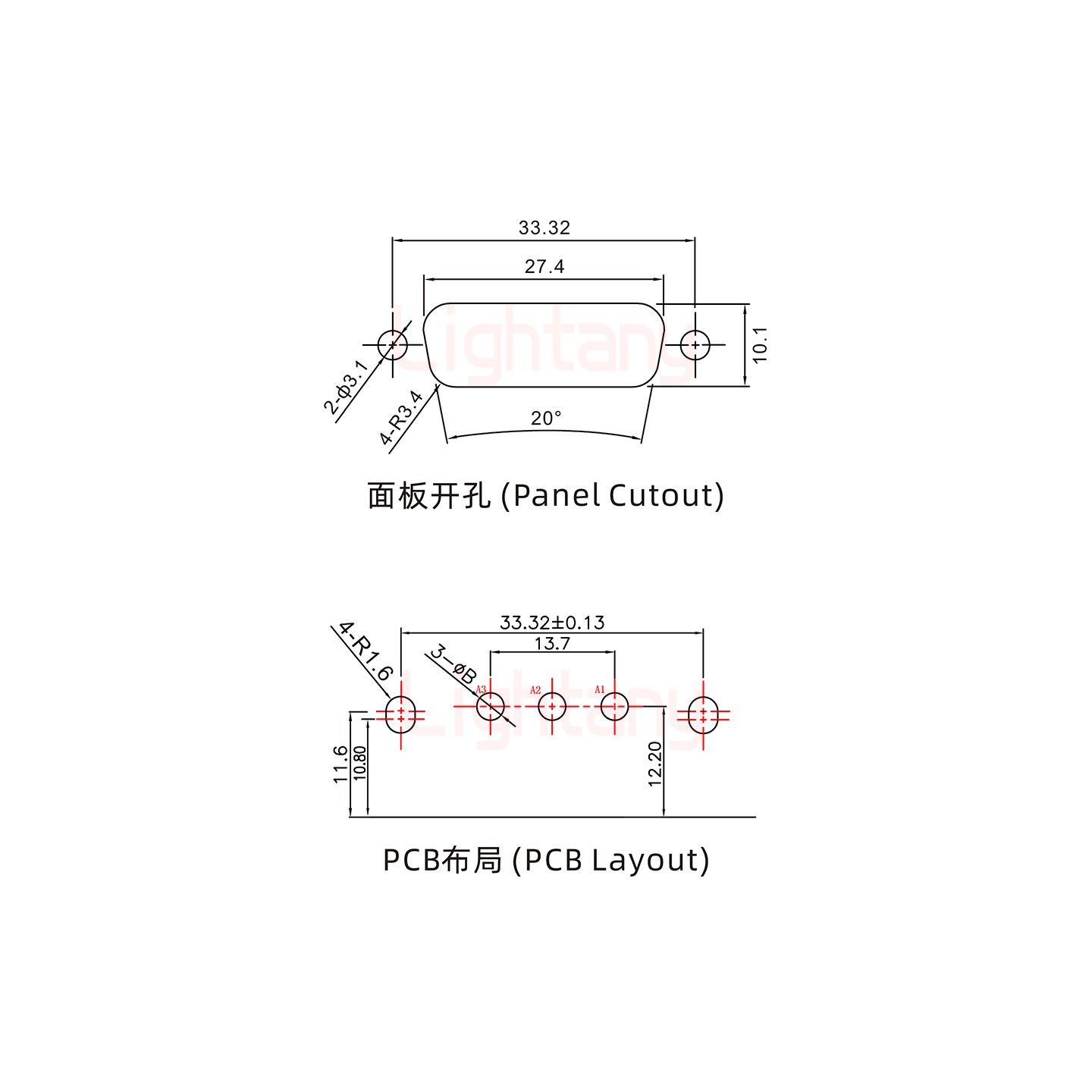 3W3母PCB彎插板/鉚支架10.8/大電流30A