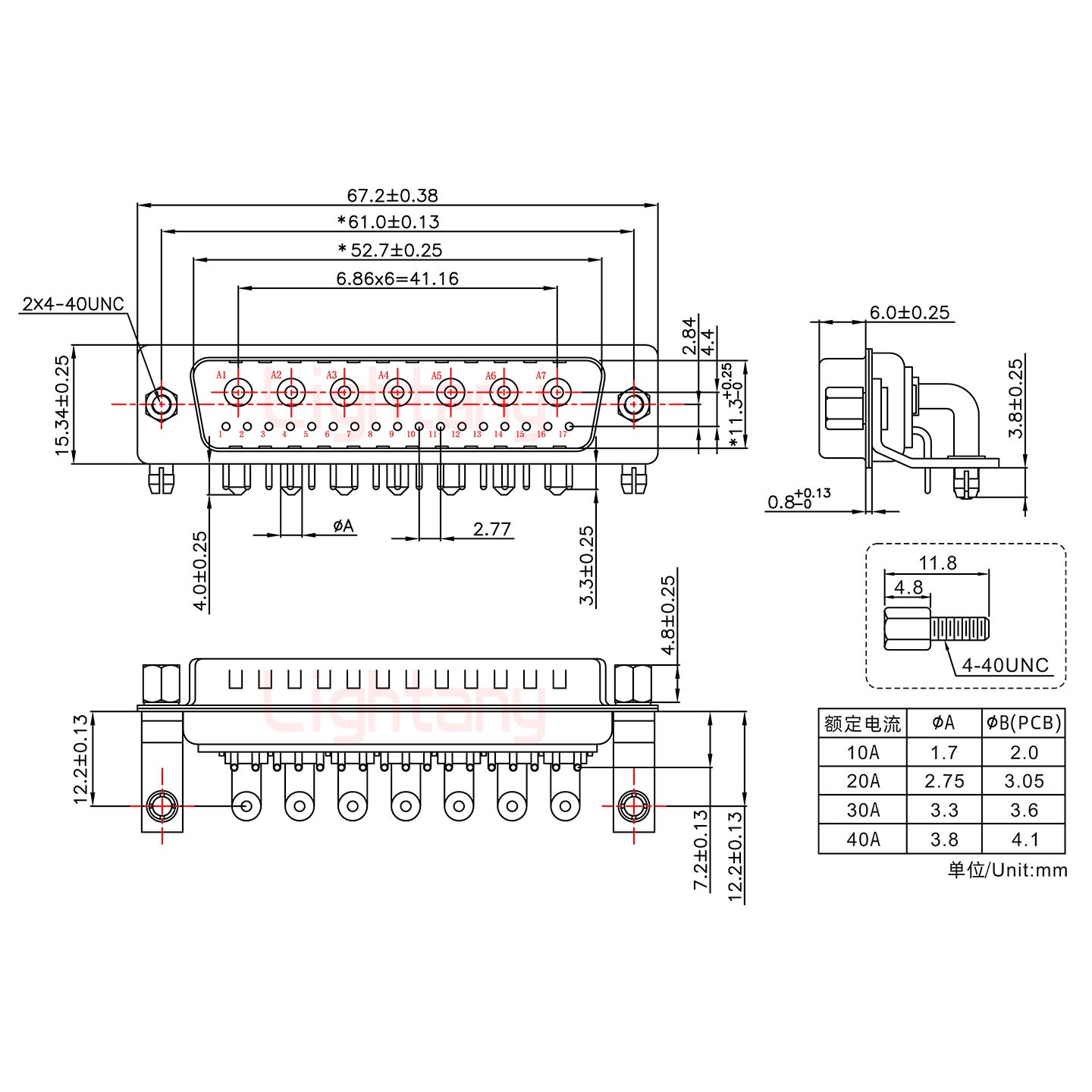 24W7公PCB彎插板/鉚支架12.2/大電流10A