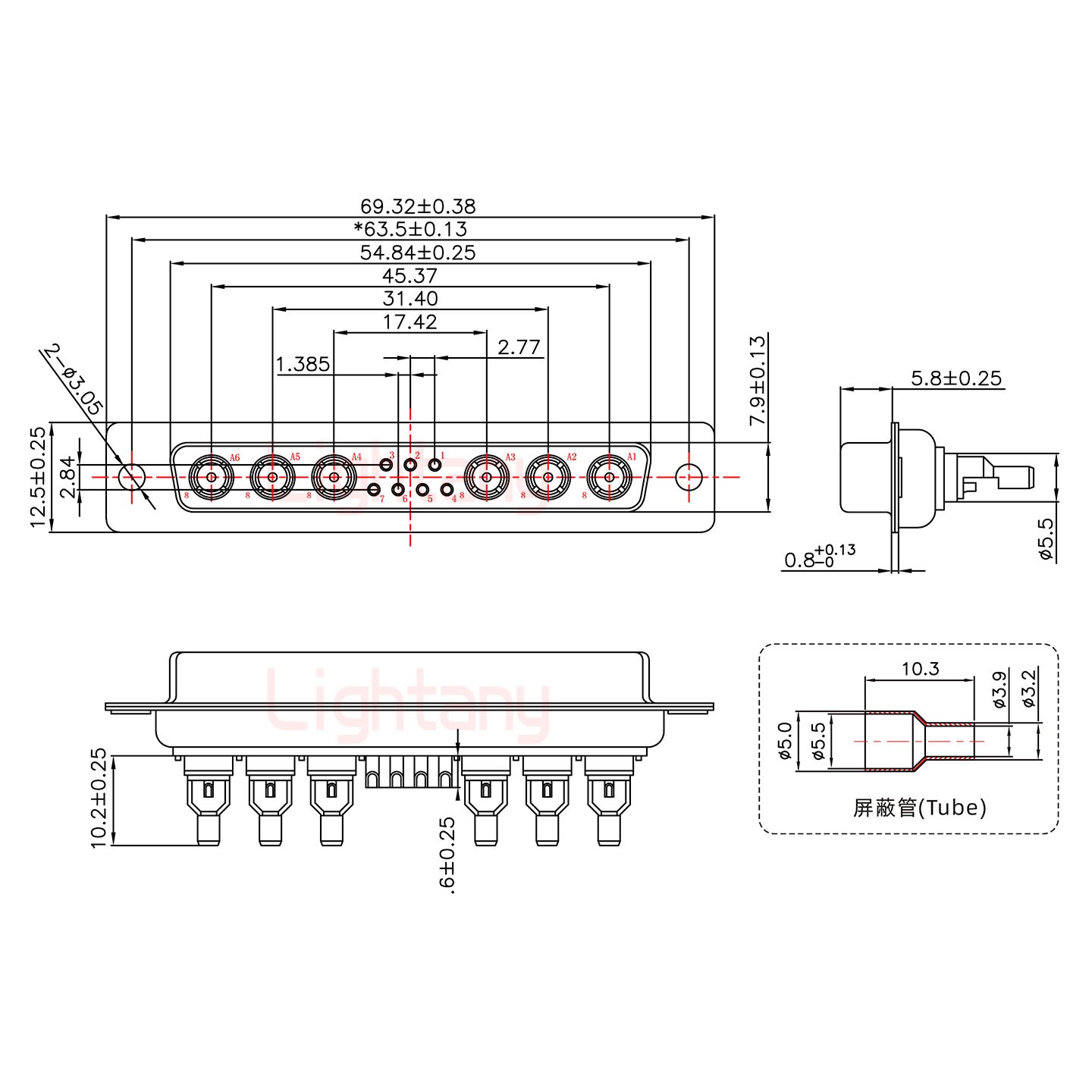 13W6A母焊線式75歐姆+37P金屬外殼967斜出線4~12mm