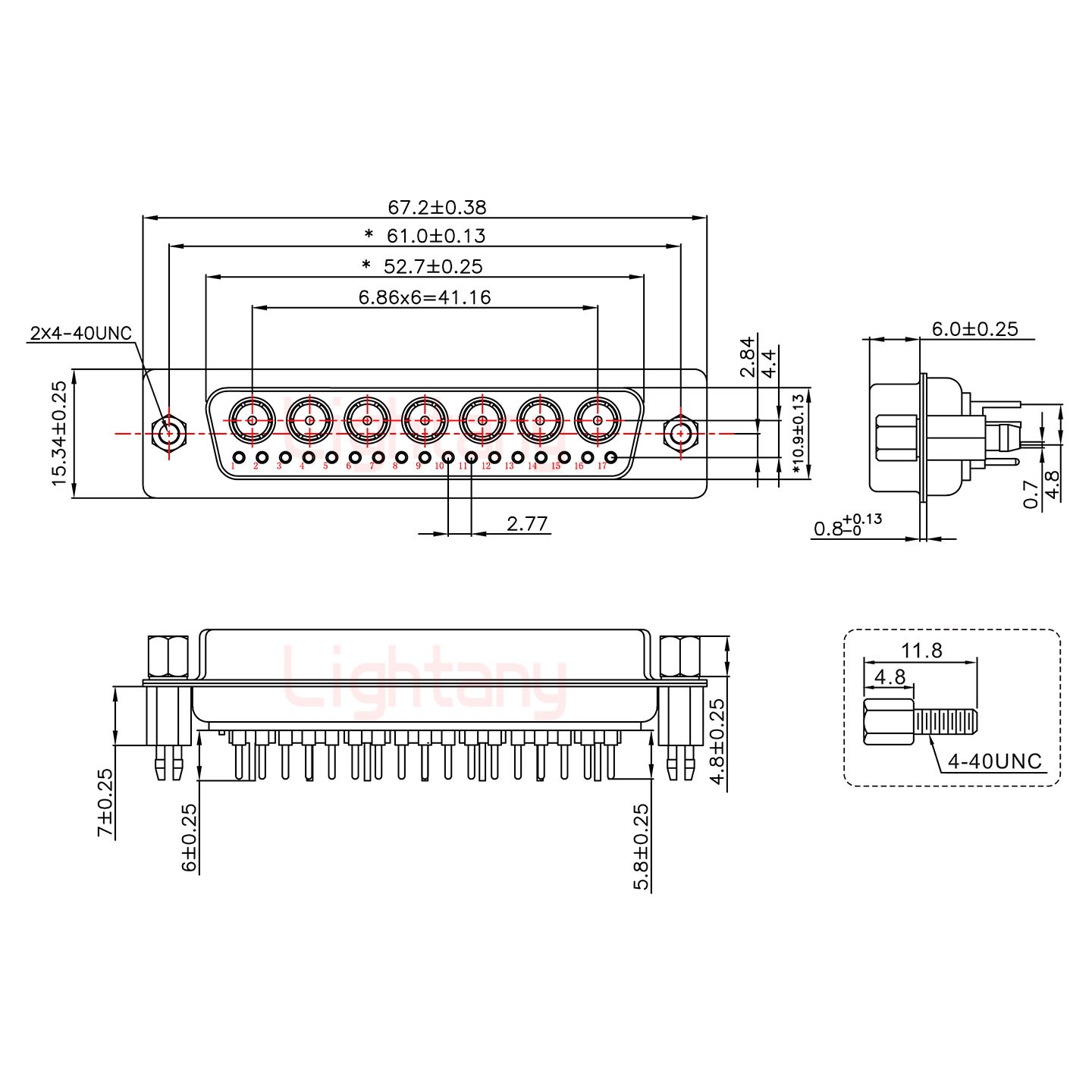 24W7母PCB直插板/鉚魚(yú)叉7.0/射頻同軸50歐姆