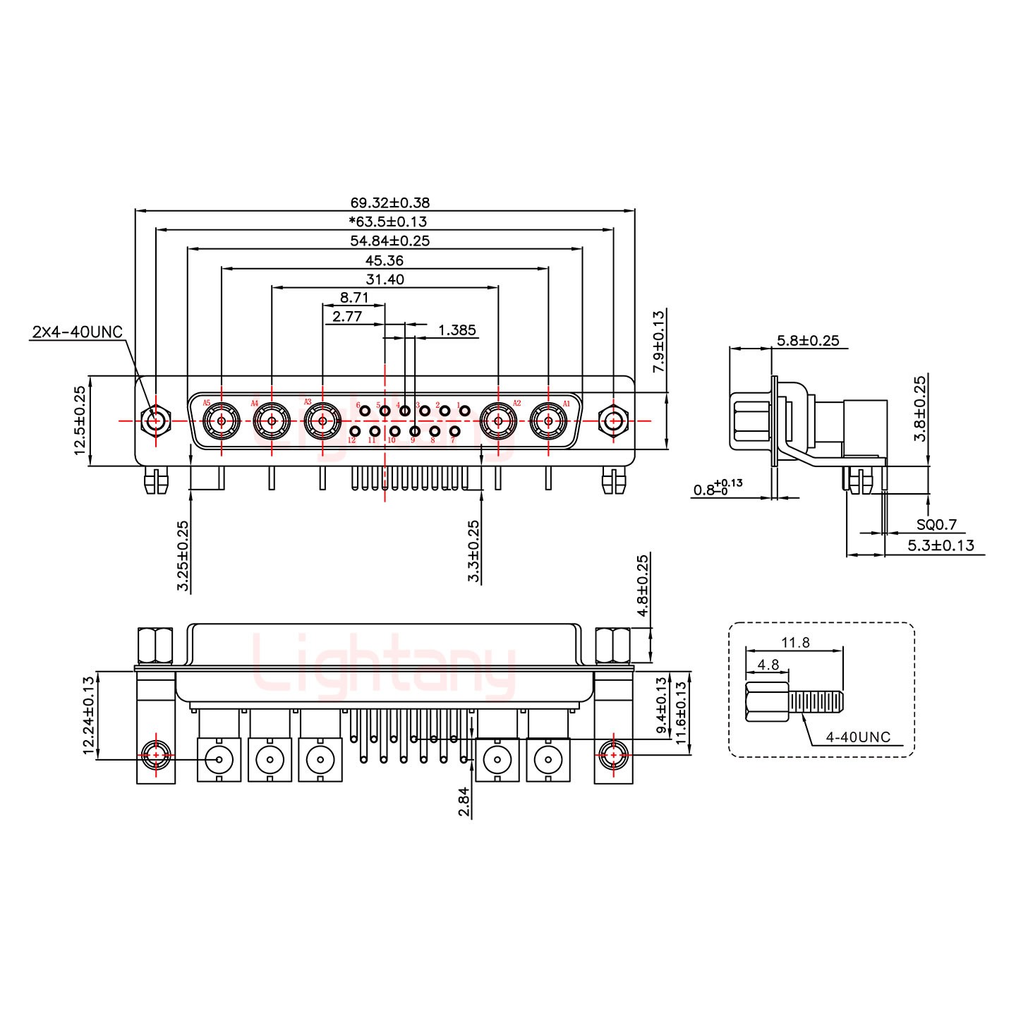 17W5母PCB彎插板/鉚支架11.6/射頻同軸75歐姆