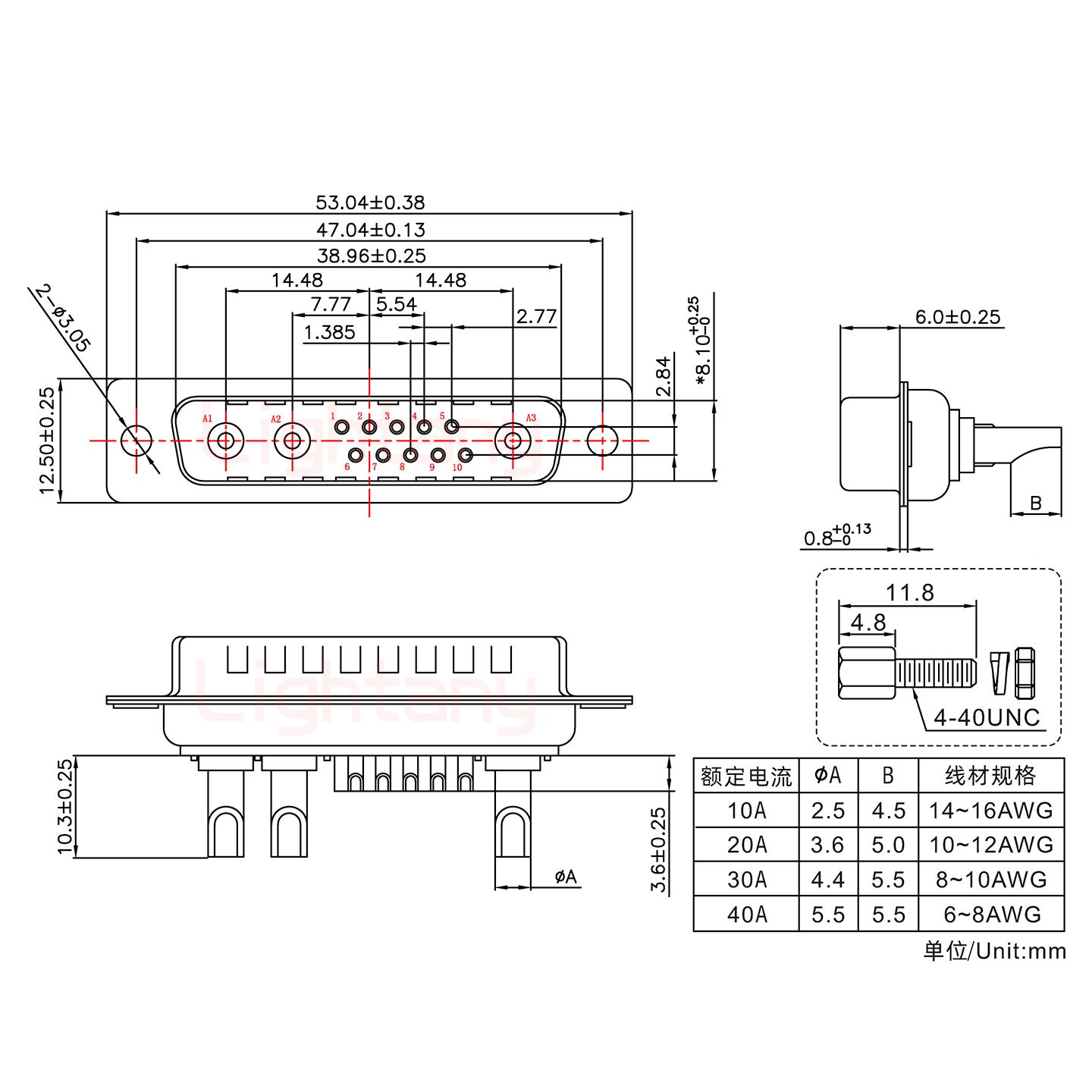 13W3公長(zhǎng)體焊線/配螺絲螺母/大電流20A