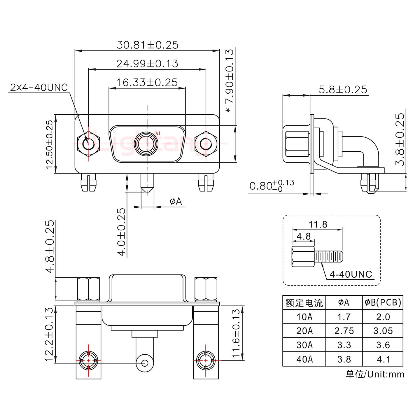 1W1母PCB彎插板/鉚支架11.6/大電流30A