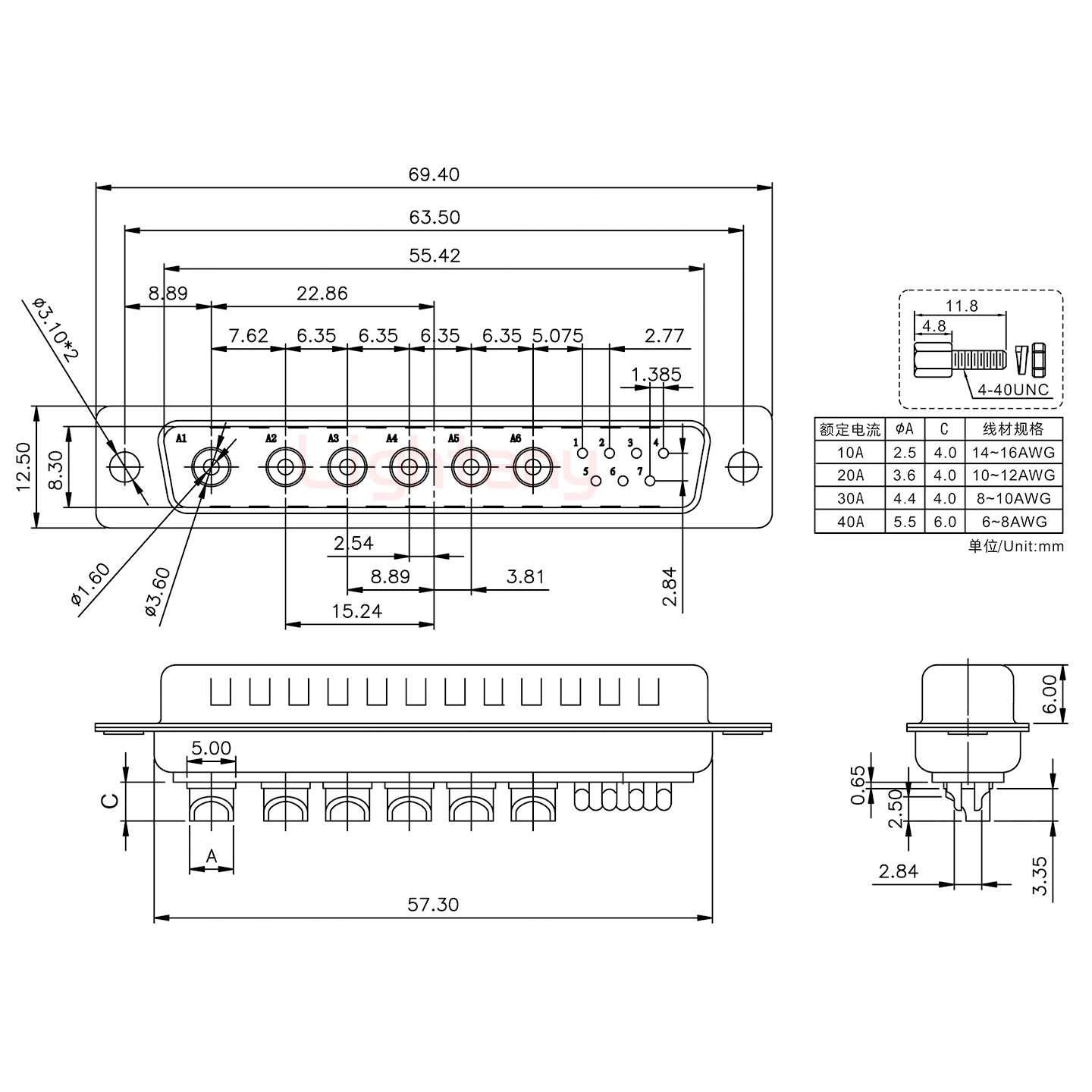 13W6B公短體焊線(xiàn)/配螺絲螺母/大電流10A