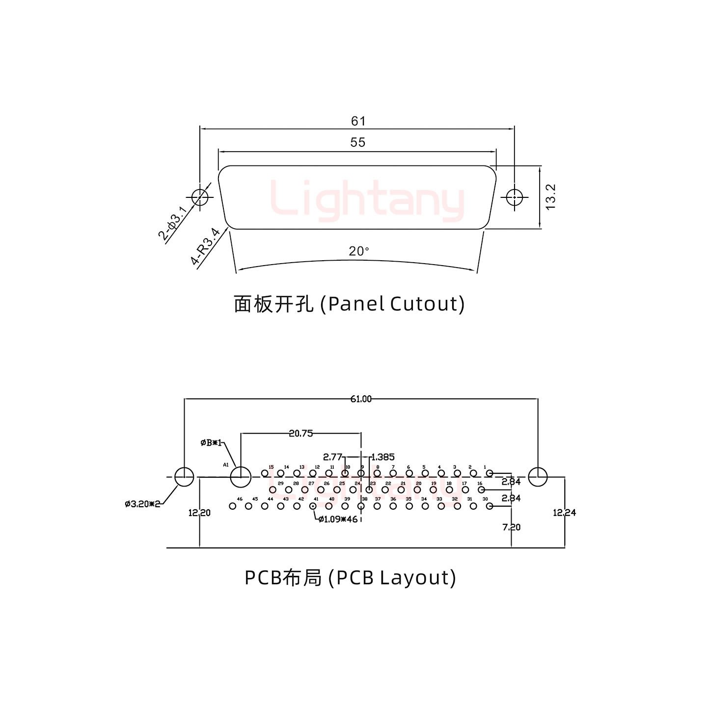 47W1母PCB彎插板/鉚支架12.2/大電流10A