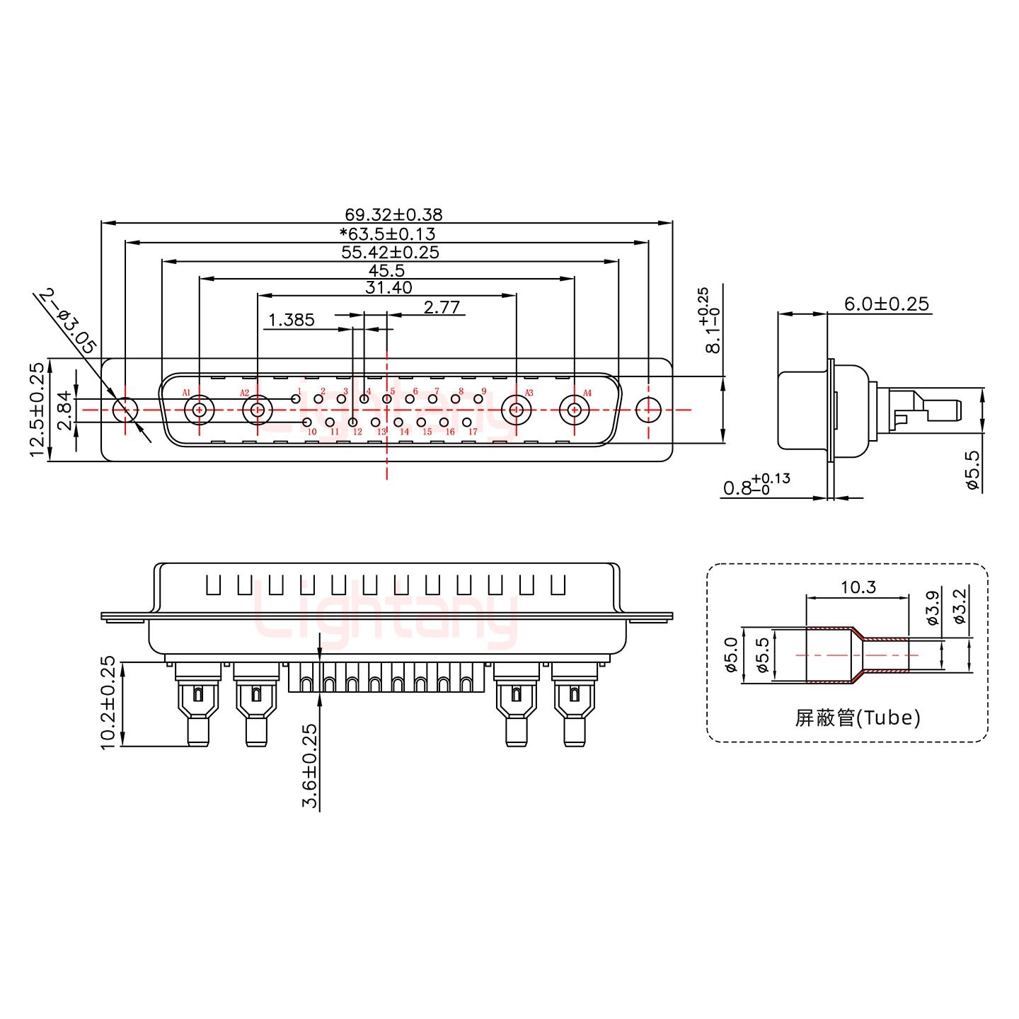 21W4公頭焊線+防水接頭/線徑10~16mm/射頻同軸75歐姆