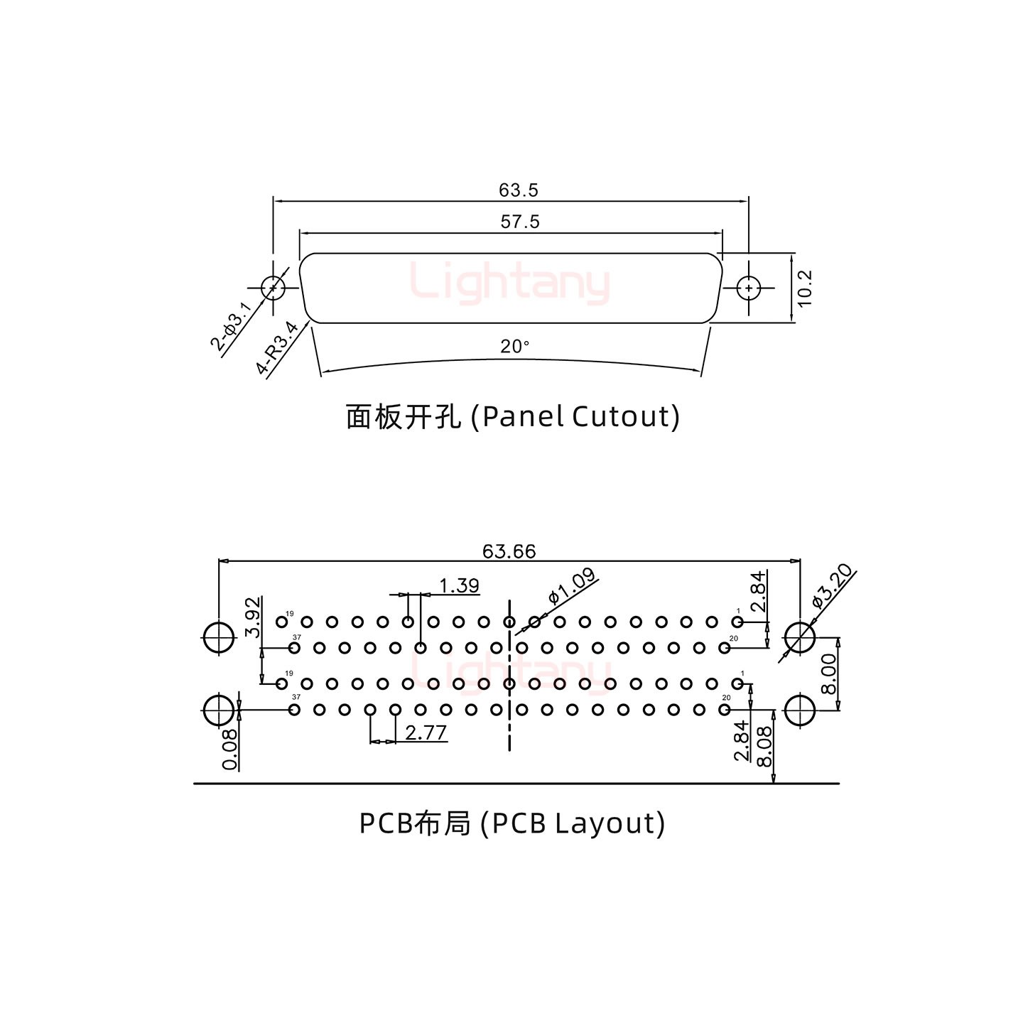 DR37母對母 間距19.05 雙胞胎沖針 D-SUB連接器