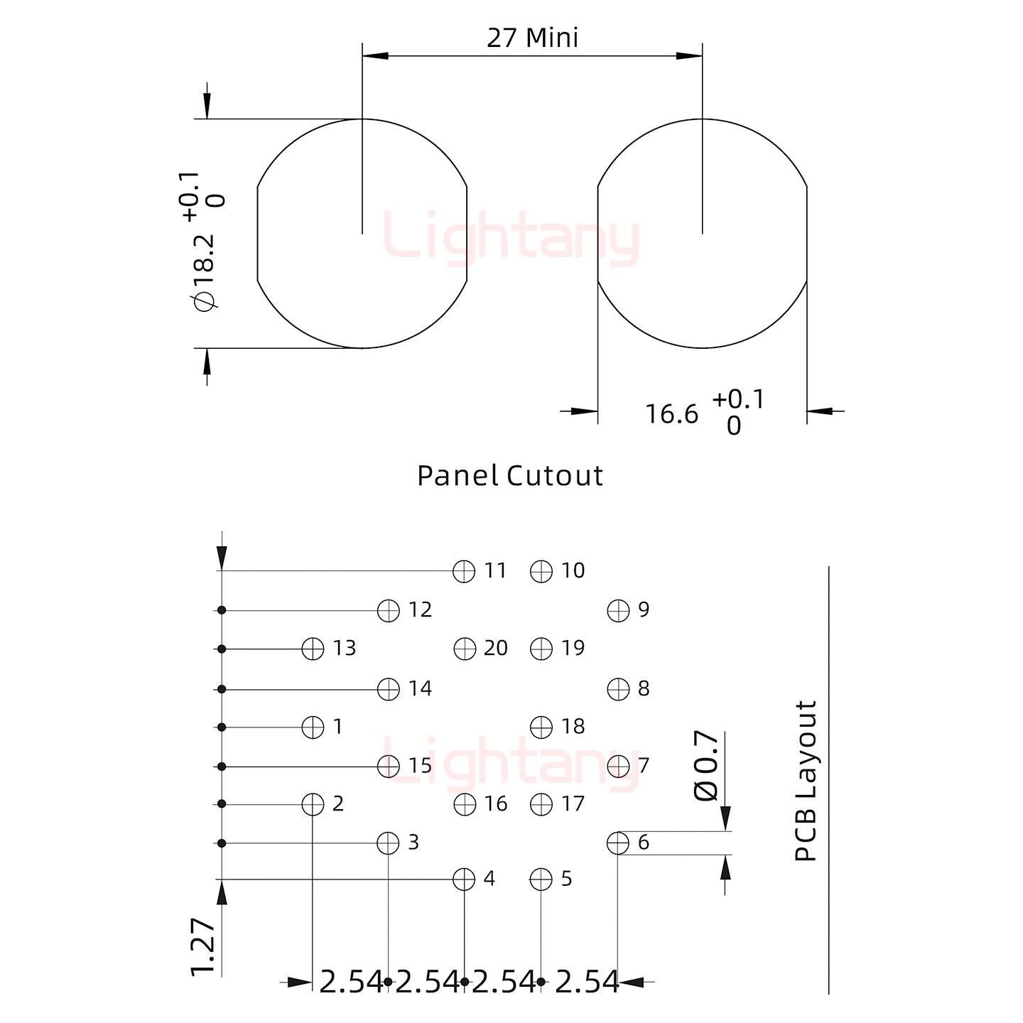 ECG.3B.022.CLV雙螺母插座 PCB彎插板