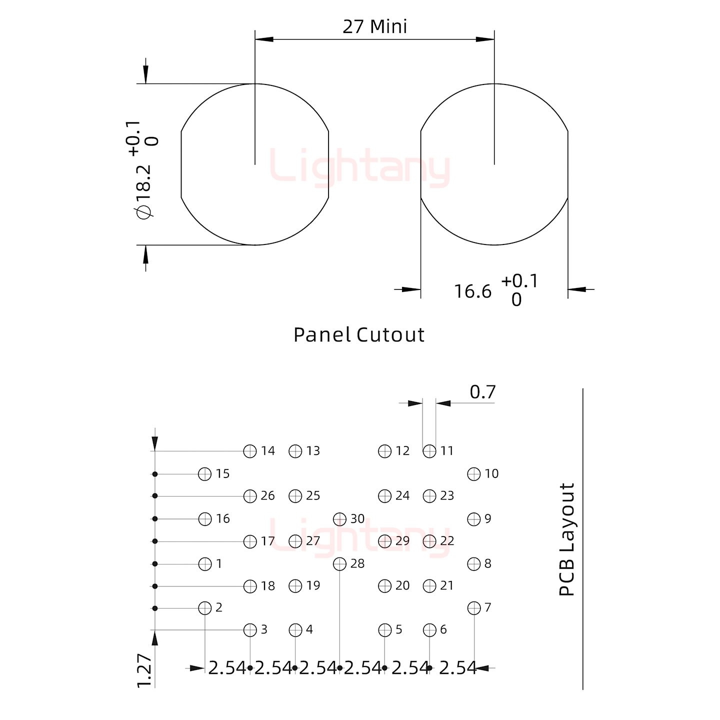 EEG.3B.030.CLV前螺母插座 PCB彎插板