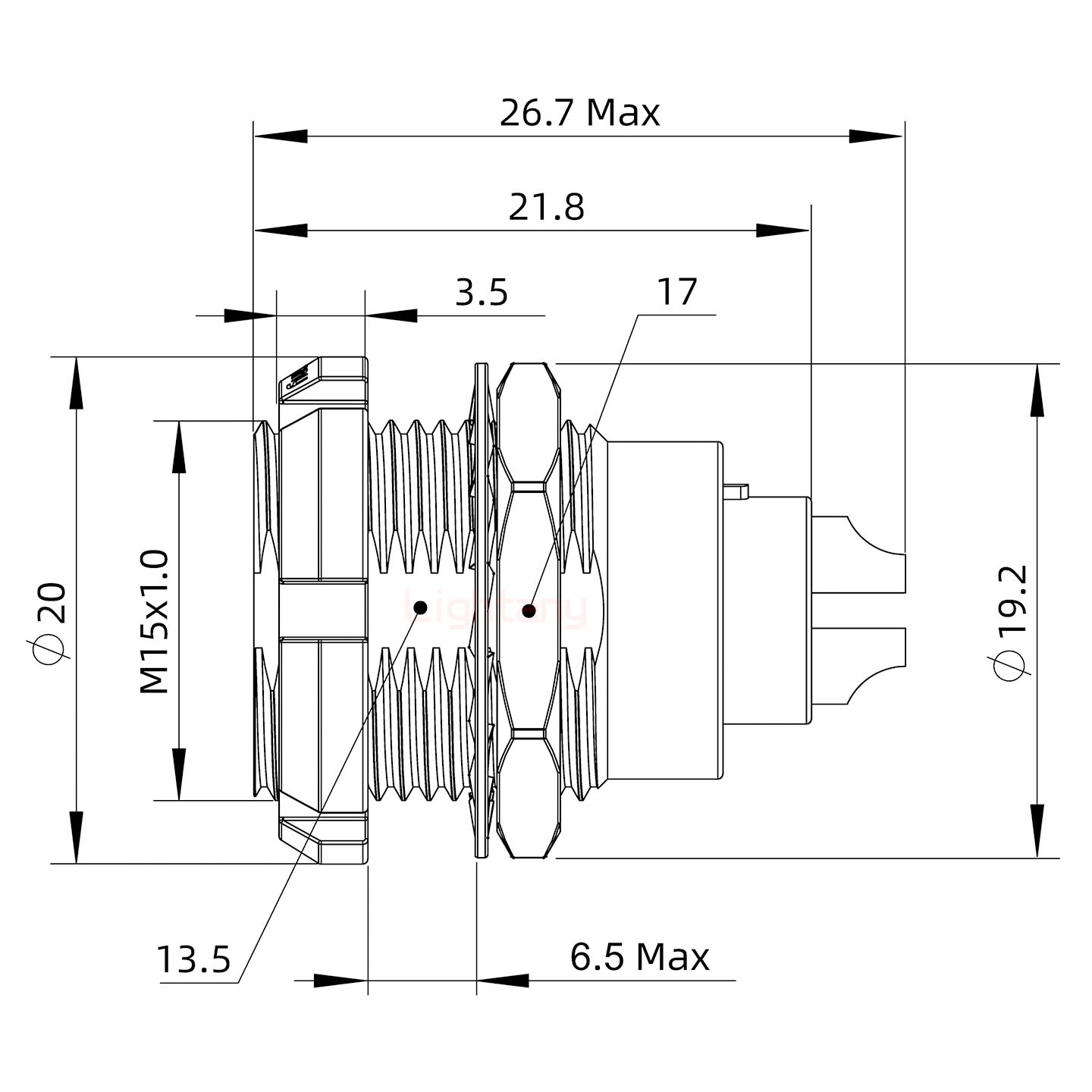 ECG.2B.004.CLL雙螺母插座 焊線