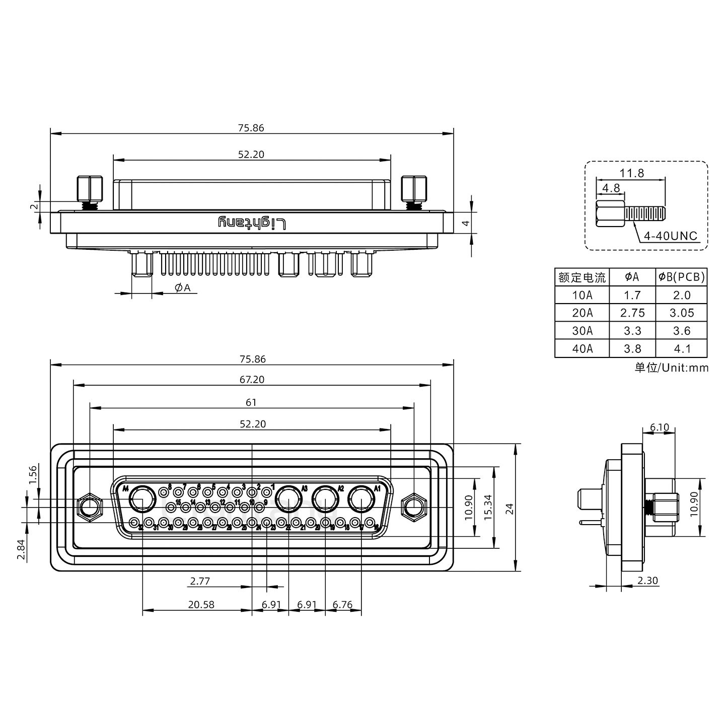 防水36W4母直插板/鎖螺絲/大電流40A