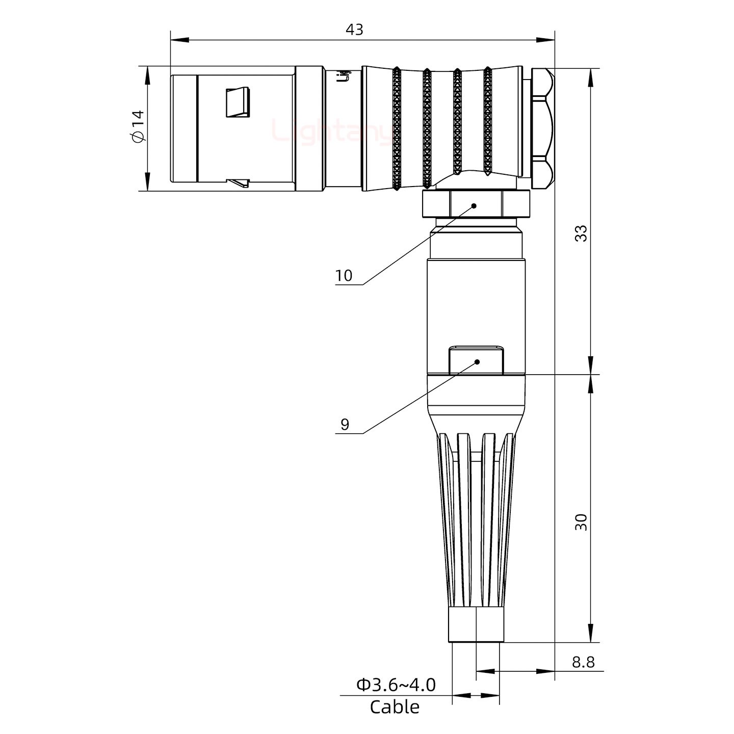 FHG.1K.002.CLAC40Z推拉自鎖帶護套彎式插頭