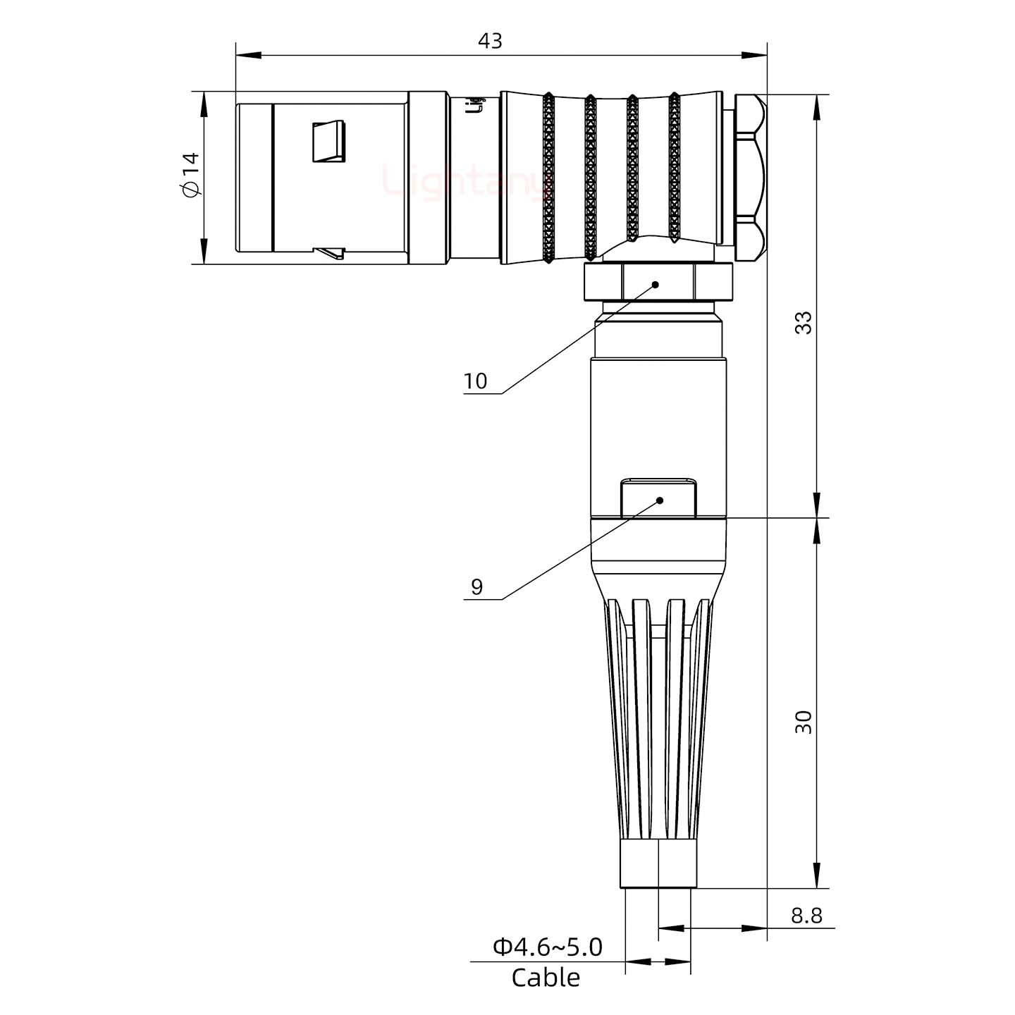 FHG.1K.002.CLAC50Z推拉自鎖帶護套彎式插頭